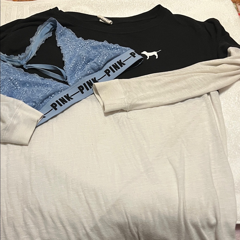 PINK Victoria's Secret Black and White Long Sleeve Shirt and bralette Large
